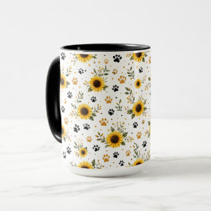 Sunflower Paw Print Mug, Floral Pet Lover Mug