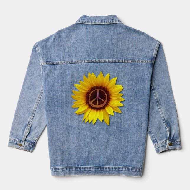 Sunflower Peace Symbol Sign Anti-War Love Flower Denim Jacket (Back)