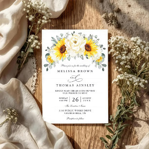 Sunflower Peony Floral Eucalyptus QR Code Wedding Invitation
