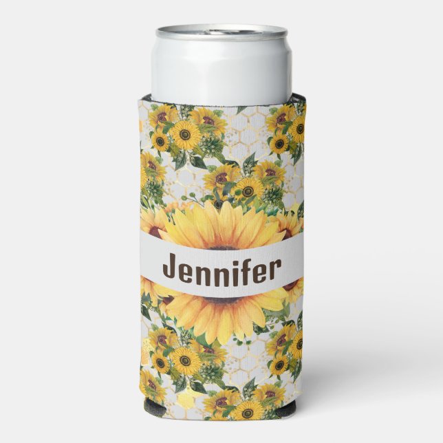 Sunflower Personalise Name Tall Seltzer Can Cooler (Seltzer Front)