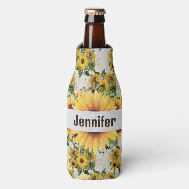 Sunflower Personalise Name Tall Seltzer Can Cooler (Bottle Front)