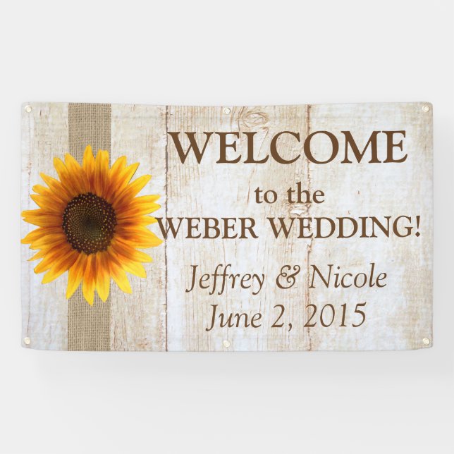 Sunflower Personalised Custom Wedding Banner (Horizontal)