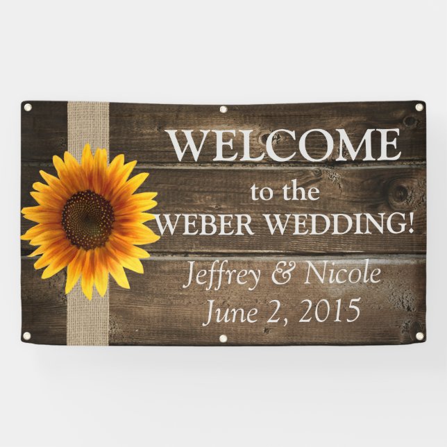 Sunflower Personalised Custom Wedding Banner (Horizontal)