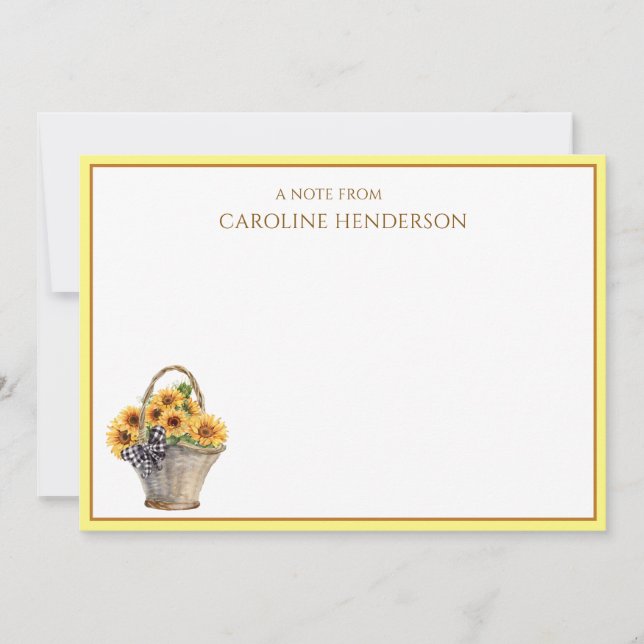 Sunflower Personalised Name Flat Note Card (Front)