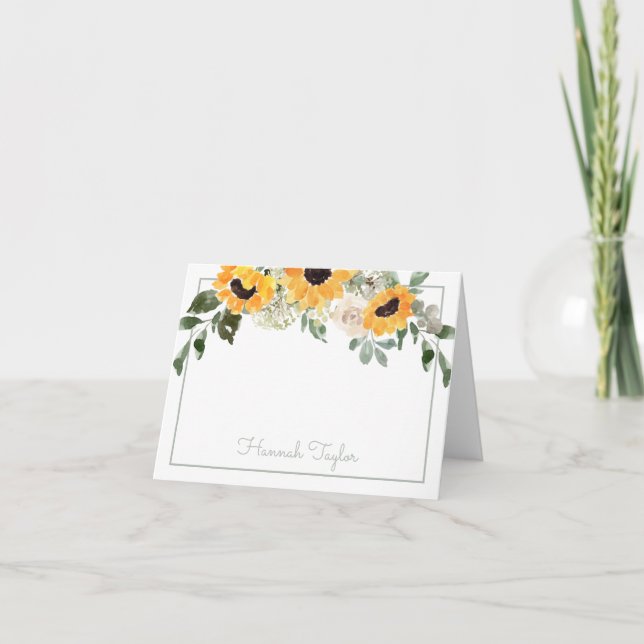 Sunflower Personalised Name Note Card (Front)