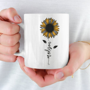 Sunflower Personalised Name Stem  Coffee Mug
