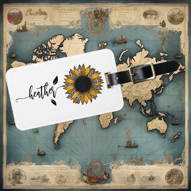 Sunflower Personalised Name Stem Luggage Tag (Creator Uploaded)