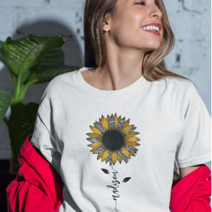 Sunflower Personalised Name Stem T-Shirt