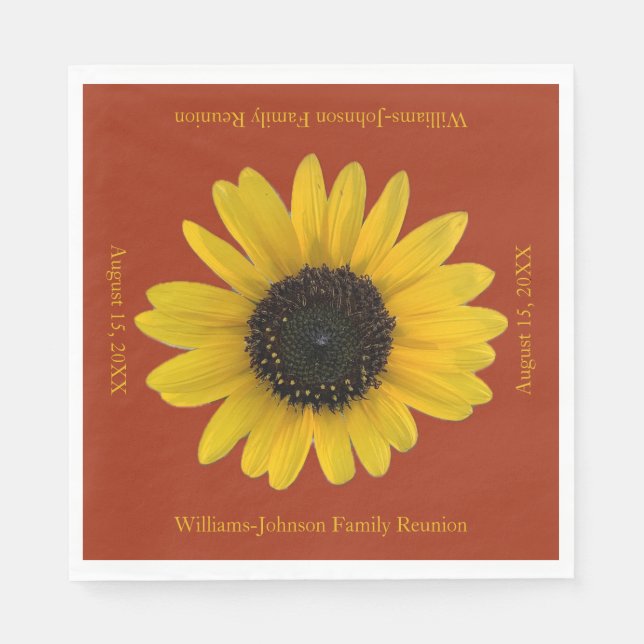 Sunflower Personalised Red Event Napkin (Front)