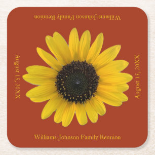 Sunflower Personalised Red Event Square Paper Coaster