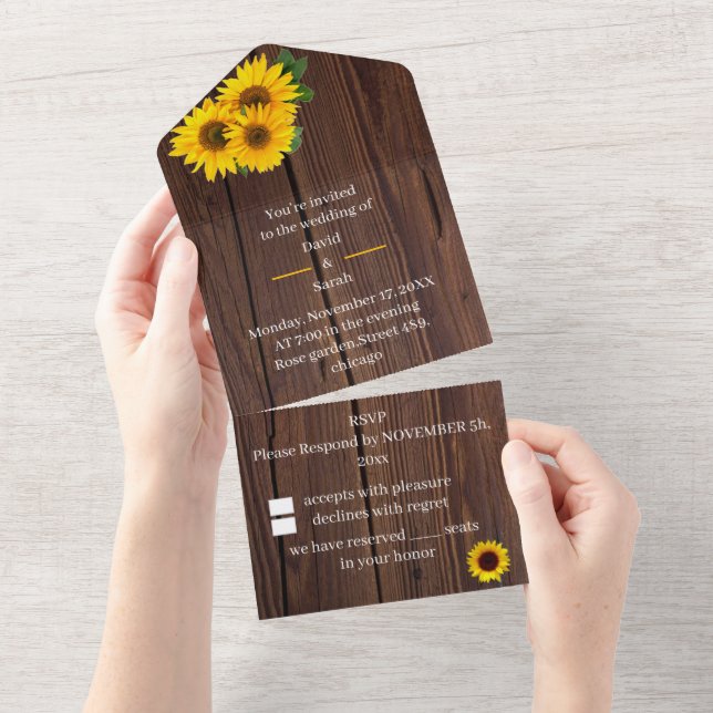 Sunflower Personalised Wedding All In One Invitation (Tearaway)