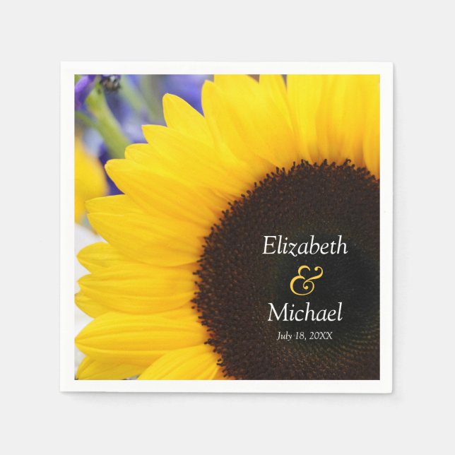 Sunflower Personalised Wedding Napkin (Front)