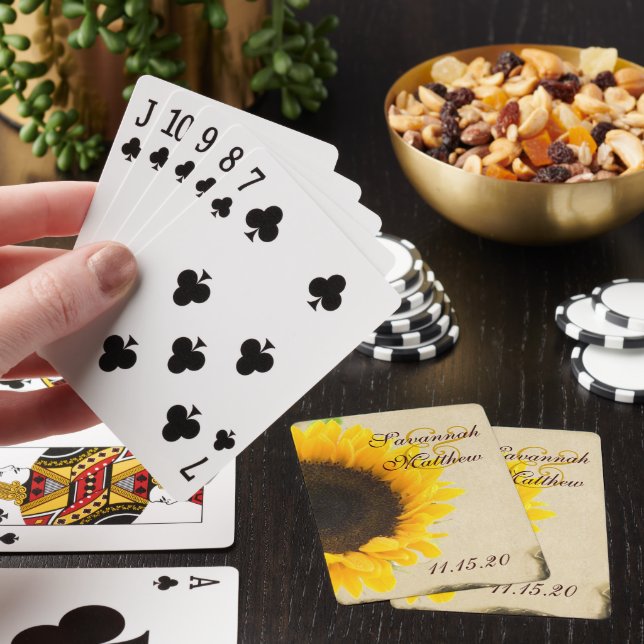 Sunflower Personalised Wedding Playing Card Gifts (In Situ)