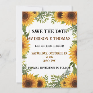 Sunflower Personalised Wedding Save The Date Card
