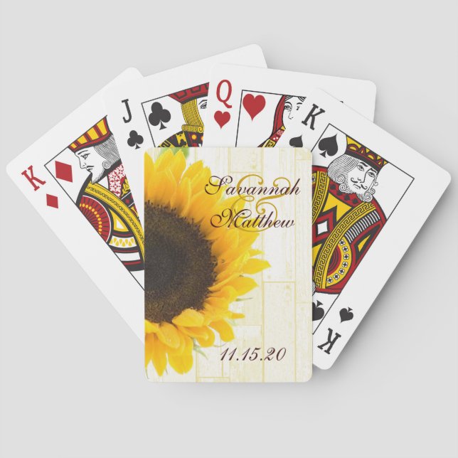 Sunflower Personalized Wedding Playing Card Gifts (Back)