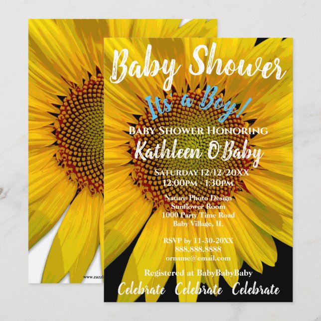 SUNFLOWER PHOTO BABY BOY SHOWER INVITATION (Front/Back)