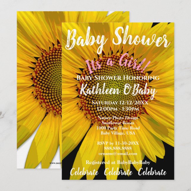 SUNFLOWER PHOTO BABY GIRL SHOWER INVITATION (Front/Back)