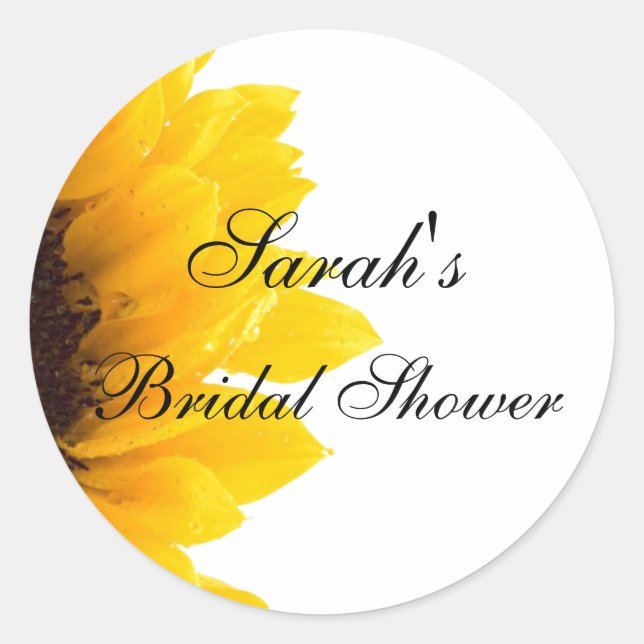 Sunflower Photo Bridal Shower Classic Round Sticker (Front)
