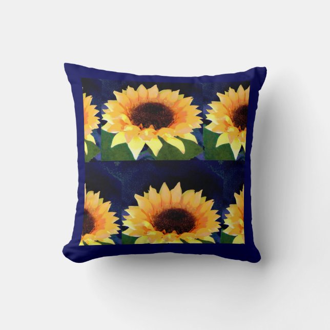 sunflower photo collage bright yellow and blue cushion (Front)