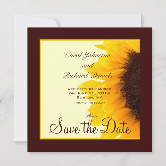 Sunflower Photo Floral Save the Date Cards (Front)