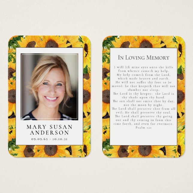 Sunflower Photo Funeral Floral Prayer Card (Front & Back)