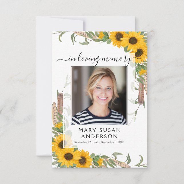 Sunflower Photo Funeral Memorial Poem Card (Front)