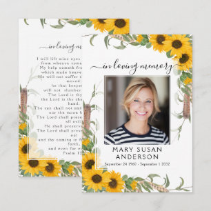 Sunflower Photo Funeral Memorial Prayer Card