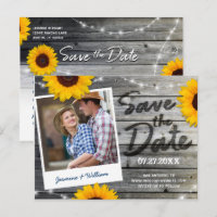 Sunflower Photo Grey Rustic Wedding Save the Date