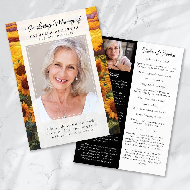 Sunflower Photo Memorial Service Program Invitation (Creator Uploaded)