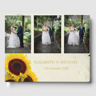 Sunflower Photo Rustic Elegant Wedding Guest Book