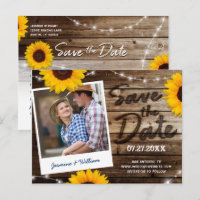 Sunflower Photo Rustic Wood Wedding Save the Date