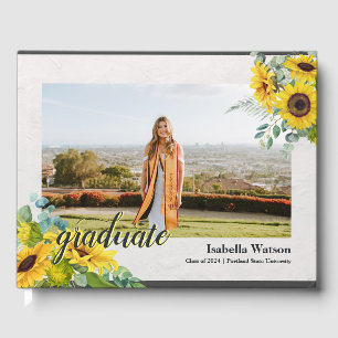 Sunflower Photo Script Graduation Guest Book