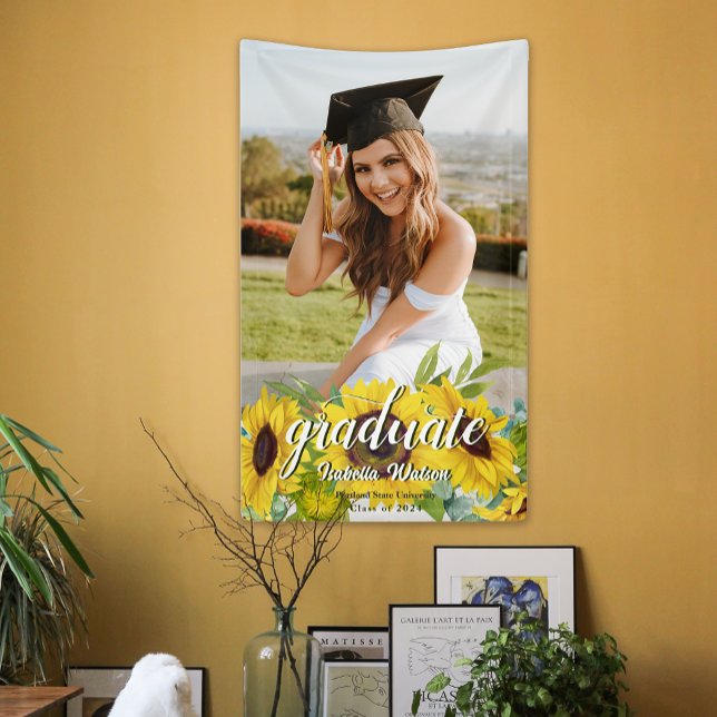 Sunflower Photo Script Graduation Party Banner (Sunflower Photo Script Graduation Party Banner)