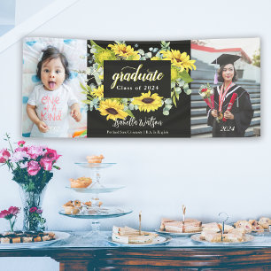 Sunflower Photo Script Graduation Party Banner