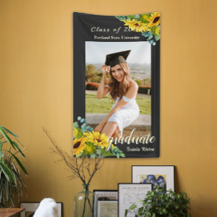 Sunflower Photo Script Graduation Party Banner