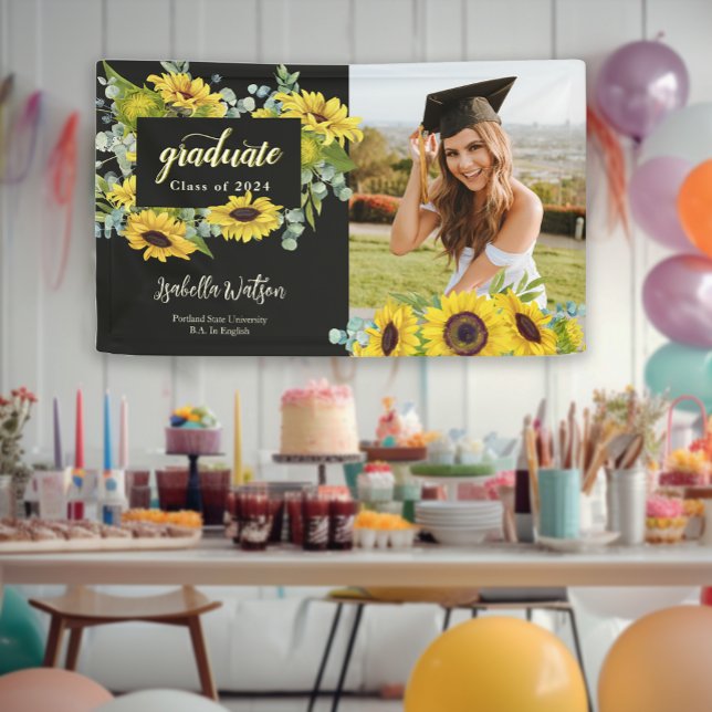 Sunflower Photo Script Graduation Welcome Party Banner (Sunflower Photo Script Graduation Welcome Party Banner)