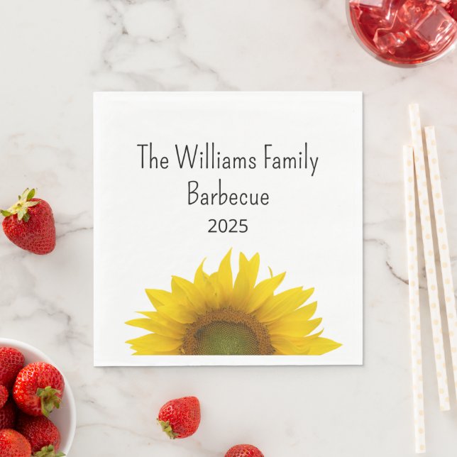 Sunflower Photo Summer Family Barbecue Napkin (Insitu)