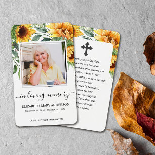 Sunflower Photo Sympathy Funeral Prayer Card
