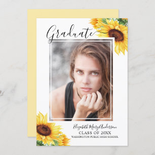 Sunflower Photo Watercolor Graduation Announcement