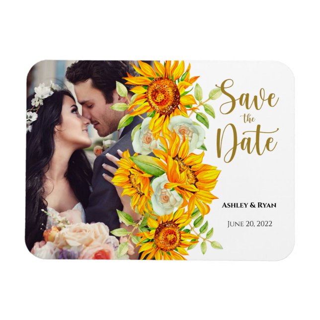 Sunflower Photo Wedding Save the Date Magnet (Horizontal)