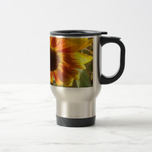 Sunflower photograph yellow and orange. travel mug