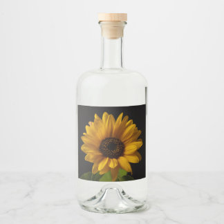 Sunflower photos on old spirit glass liquor bottle label