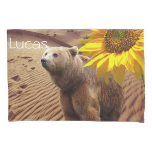 Sunflower Pillow Case, Floral Bear Pillowcase