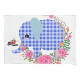 Sunflower Pillow Case, Floral Blue Elephant Pillowcase