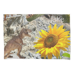 Sunflower Pillow Case, Floral Dinosaur Pillowcase