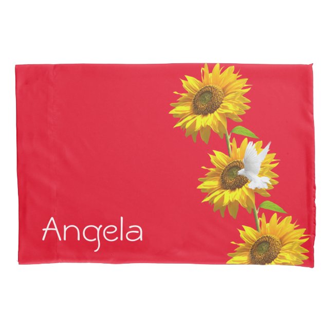 Sunflower Pillow Case, Floral Dove Pillowcase (Front)