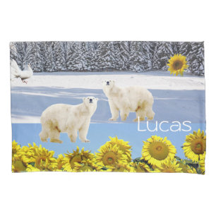 Sunflower Pillow Case, Floral Polar Bear Pillowcase