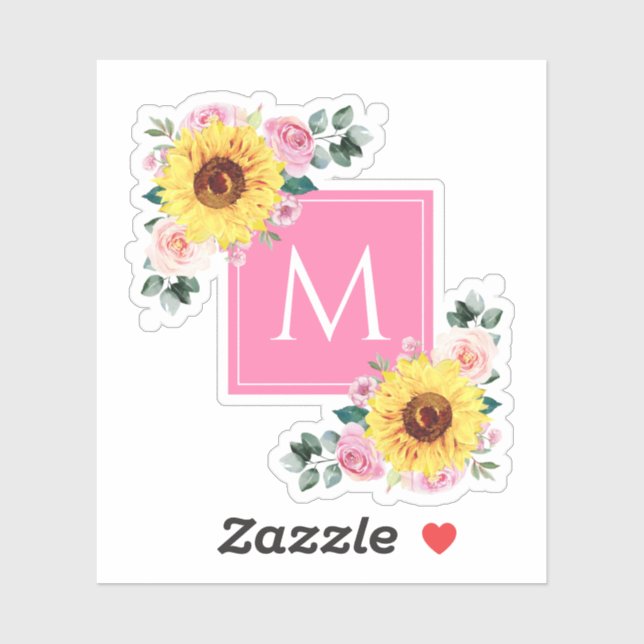 Sunflower Pink Botanical Watercolor Monogrammed  (Sheet)