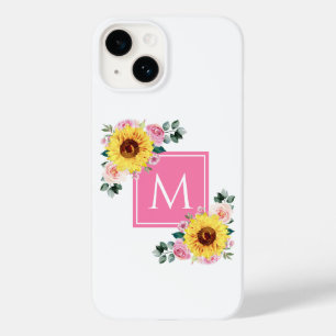 Sunflower Pink Botanical Watercolor Monogrammed Case-Mate iPhone 14 Case