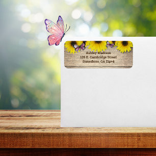Sunflower Pink Butterflies Return Address